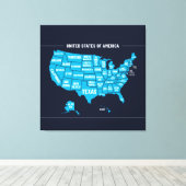 Toile United States Map Teal Minimal Design (Insitu (Plancher de Bois))