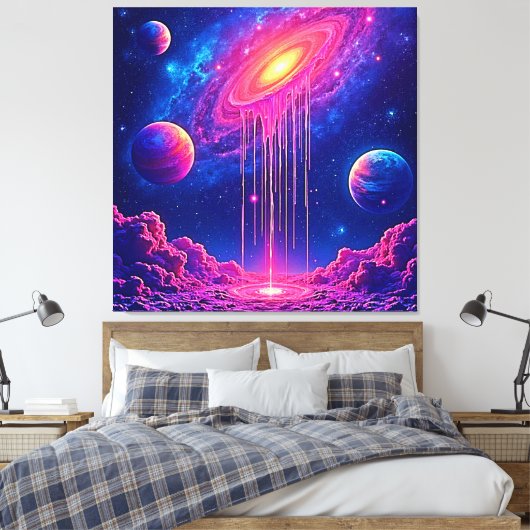 Toile Univers en néon : étoiles ruisselantes de lumière (Insitu(Chambre))