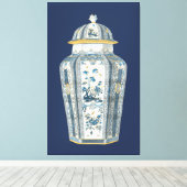 Toile Urne asiatique décorative en bleu et blanc (Insitu (Plancher de Bois))