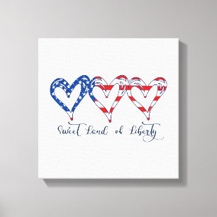 Toile USA Drapeau Patriotique Coeurs 4 juillet Sweet Lan