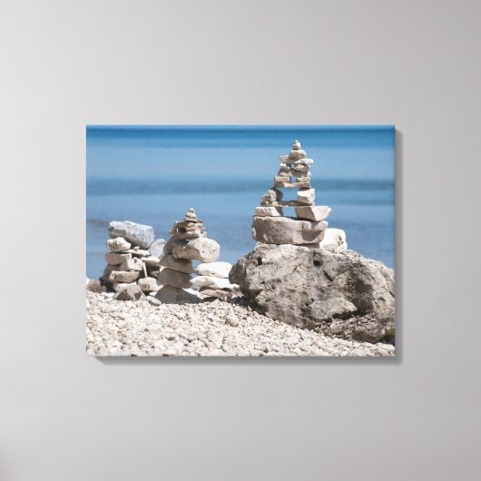 Toile USA, Michigan. Tours En Pierre Sur La Plage (Recto)