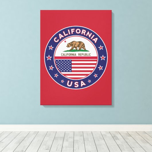 Toile USA_STATES - WITH_FLAG_California_circle_with_flag (Insitu (Plancher de Bois))