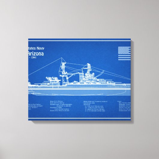 Toile USS Arizona - Plan de plan d'expédition ABD (Recto)