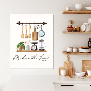 Toile Ustensiles de cuisine à l'aquarelle Citation de cu