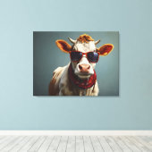 Toile Vache avec lunettes de soleil (Insitu (Plancher de Bois))