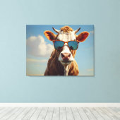 Toile Vache avec lunettes de soleil (Insitu (Plancher de Bois))