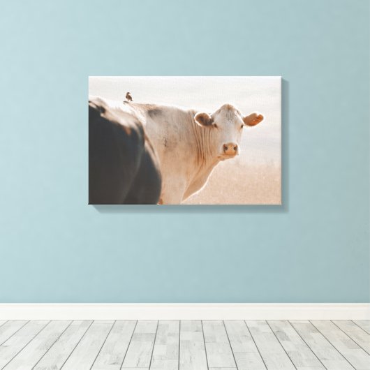 Toile Vache Blanche Avec Petit Oiseau Sur Le Dos (Insitu (Plancher de Bois))