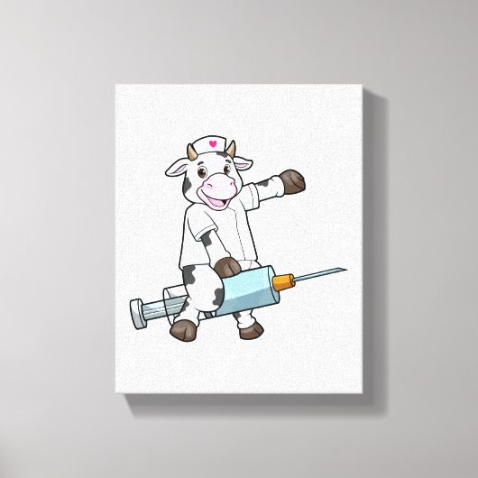 Toile Vache comme infirmière avec coeur et seringue (Recto)