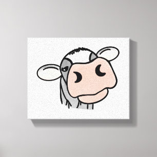 Toile vache de dessin animé noir blanc rose baiser gris