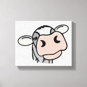 Toile vache de dessin animé noir blanc rose baiser gris