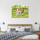 Toile Vache de Guernesey et veau mignon dans les pâturag (Insitu(Chambre))