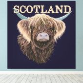 Toile Vache écossaise Highland avec Slogan écossais (Insitu (Plancher de Bois))