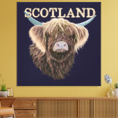 Toile Vache écossaise Highland avec Slogan écossais (Insitu(Salon))