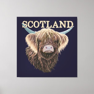 Toile Vache écossaise Highland avec Slogan écossais