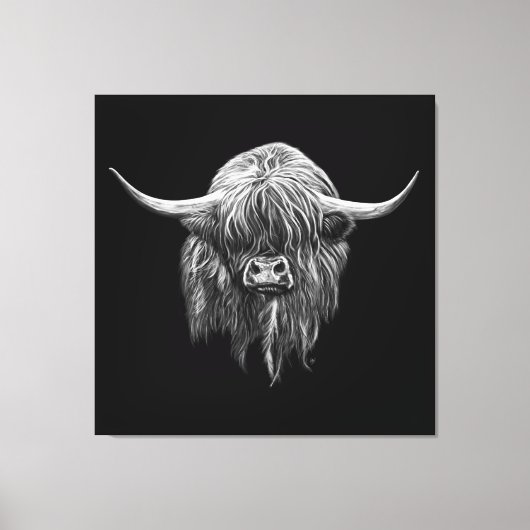 Toile Vache Écossaise Highland En Noir Et Blanc (Recto)