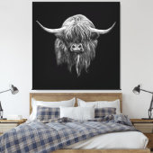 Toile Vache Écossaise Highland En Noir Et Blanc (Insitu(Chambre))