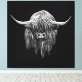 Toile Vache Écossaise Highland En Noir Et Blanc (Insitu (Plancher de Bois))