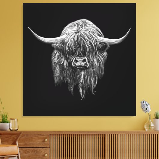 Toile Vache Écossaise Highland En Noir Et Blanc (Insitu(Salon))