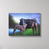 Toile Vache et veau au bord d'un lac tranquille à Rollin (Recto)