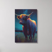 Toile Vache Highland abstraite dans un champ la nuit Col (Recto)