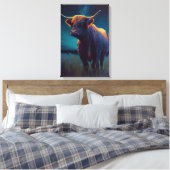 Toile Vache Highland abstraite dans un champ la nuit Col (Insitu(Chambre))