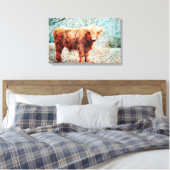 Toile Vache Highland avec cornes aquarelle peinture d'ar (Insitu(Chambre))