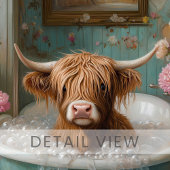 Toile Vache Highland dans l'art de la baignoire Florale