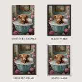 Toile Vache Highland dans l'art de la baignoire Florale
