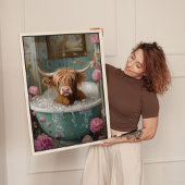 Toile Vache Highland dans l'art de la baignoire Florale