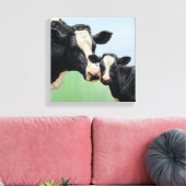 Toile Vache Holstein noire et veau mignon (Insitu(Salon))