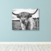 Toile Vache noire et blanche des Highlands (Insitu (Plancher de Bois))