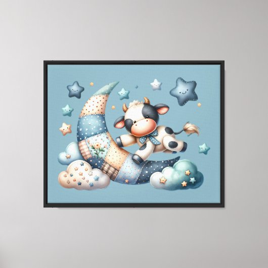 Toile Vache Patchwork Mignonne au-Dessus de la Lune avec (Recto)