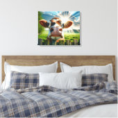 Toile Vache Whimsical Qui Peigne Sur La Clôture (Insitu(Chambre))