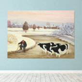 Toile Vaches dans une rivière d'hiver (Insitu (Plancher de Bois))