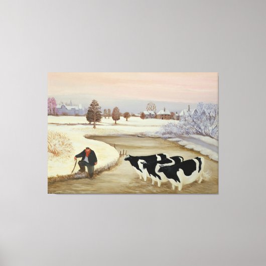 Toile Vaches dans une rivière d'hiver (Recto)
