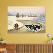Toile Vaches dans une rivière d'hiver (Insitu(Salon))
