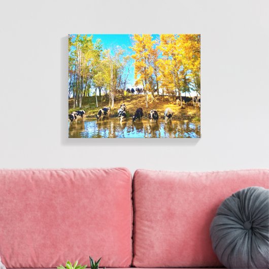 Toile Vaches en automne à l'étang (Insitu(Salon))