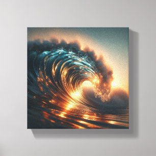Toile Vague dorée majestueuse au coucher du soleil - Pui