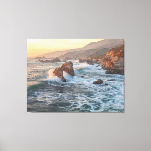 Toile Vagues côtières s'écrasant sur les rochers