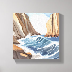 Toile Vagues de l'océan se brisant   Aquarelle de plage 