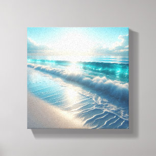 Toile Vagues d'océan turquoise radieuses avec soleil sci