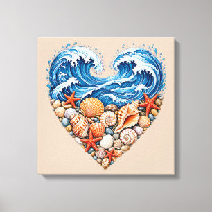 Toile Vagues et Coquillages du Cœur de l'Océan – Mur de