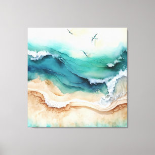 Toile Vagues océaniques s'écrasant sur le rivage