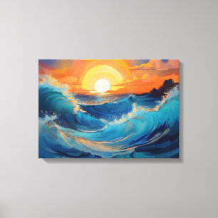 Toile Vagues océaniques sereines au lever du soleil