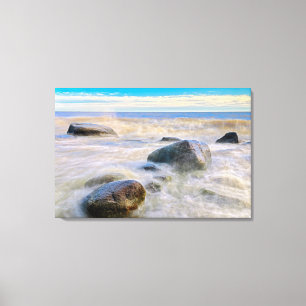 Toile Vagues se brisant sur les rochers du rivage