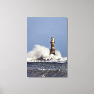 Toile Vagues s'écrasant contre le phare de Roker