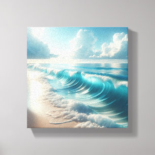 Toile Vagues turquoise tourbillonnantes majestueuses ave