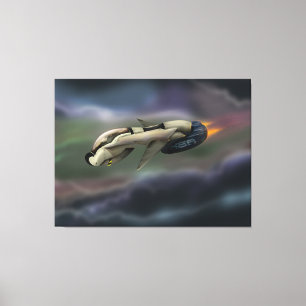Toile Vaisseau spatial volant à travers une planète