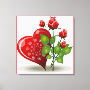 TOILE VALENTINE COEUR ROUGE ET ROSES ROUGES