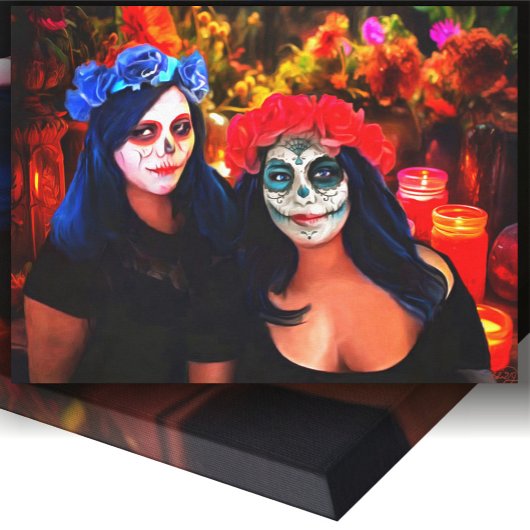 Toile Vallarta Catrinas avec fleurs et bougies 1718 Art